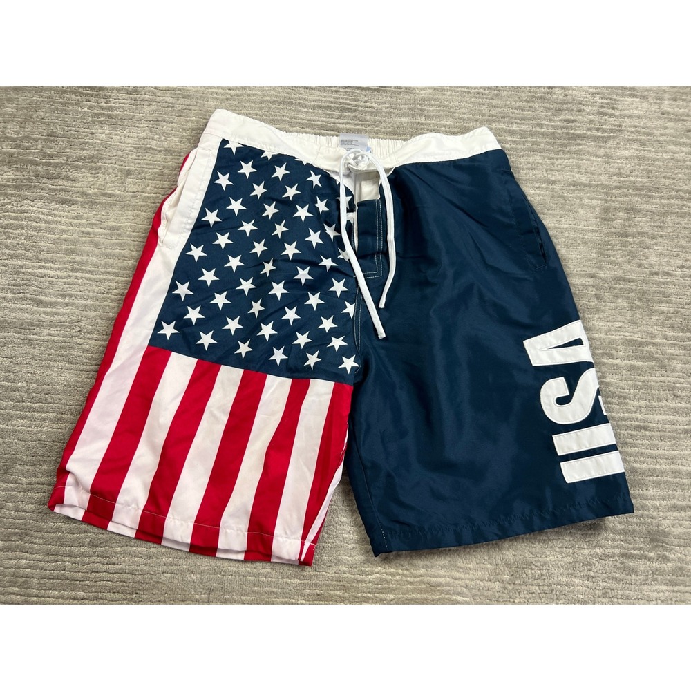 Calhoun Swim Trunks Mens XL Blue USA American Flag Stars Stripes Board Shorts